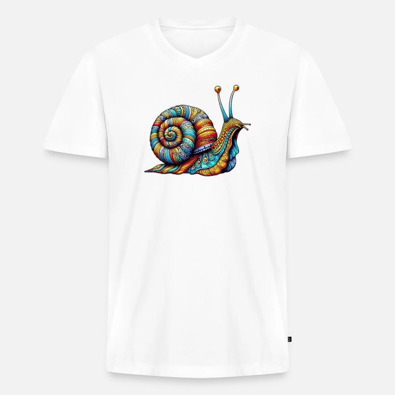 Schnecke - Männer Premium Bio T-Shirt mit V-Ausschnitt - Weiß