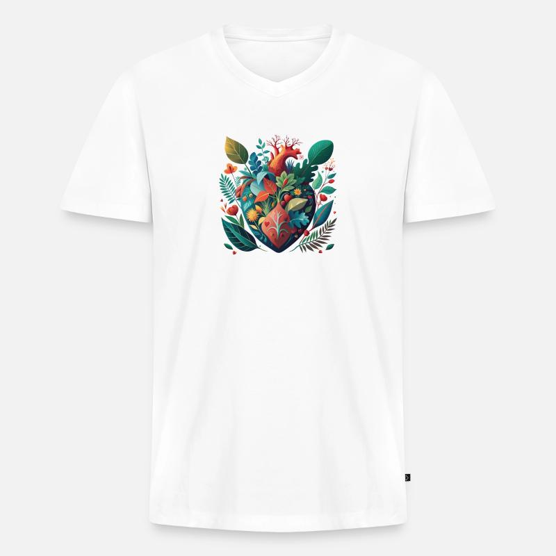 Regenbogen Botanisches Herz - Männer Premium Bio T-Shirt mit V-Ausschnitt - Weiß