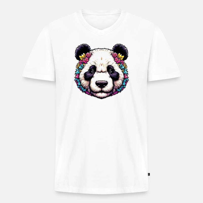Panda - Männer Premium Bio T-Shirt mit V-Ausschnitt - Weiß