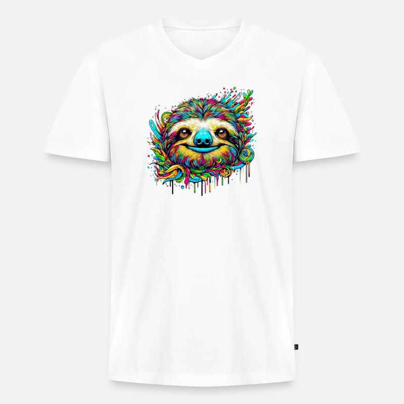 Faultier - Männer Premium Bio T-Shirt mit V-Ausschnitt - Weiß