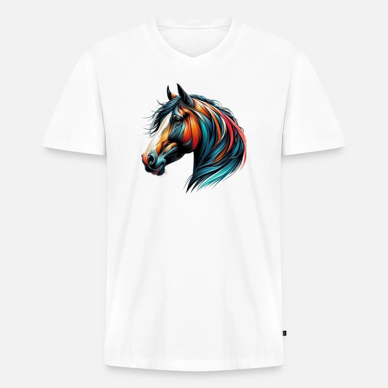 Pferd - Männer Premium Bio T-Shirt mit V-Ausschnitt - Weiß