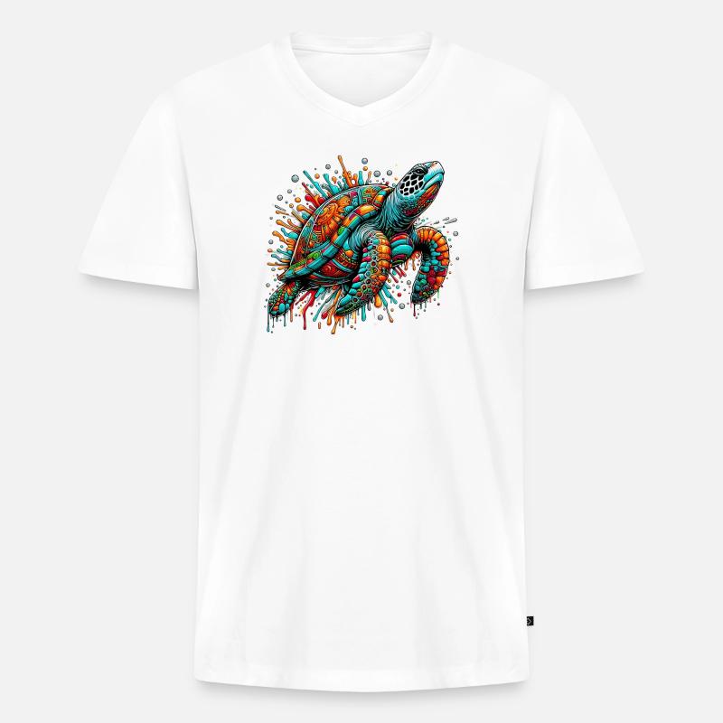 Schildkröte - Männer Premium Bio T-Shirt mit V-Ausschnitt - Weiß