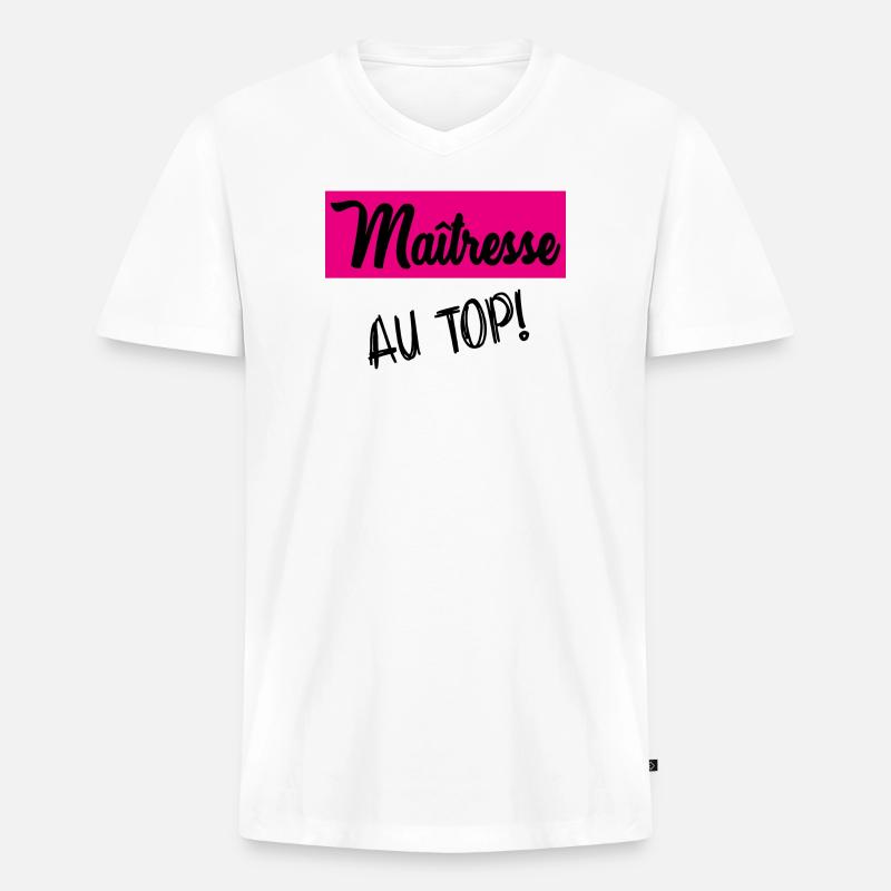 Danke, Herrin - Männer Premium Bio T-Shirt mit V-Ausschnitt - Weiß