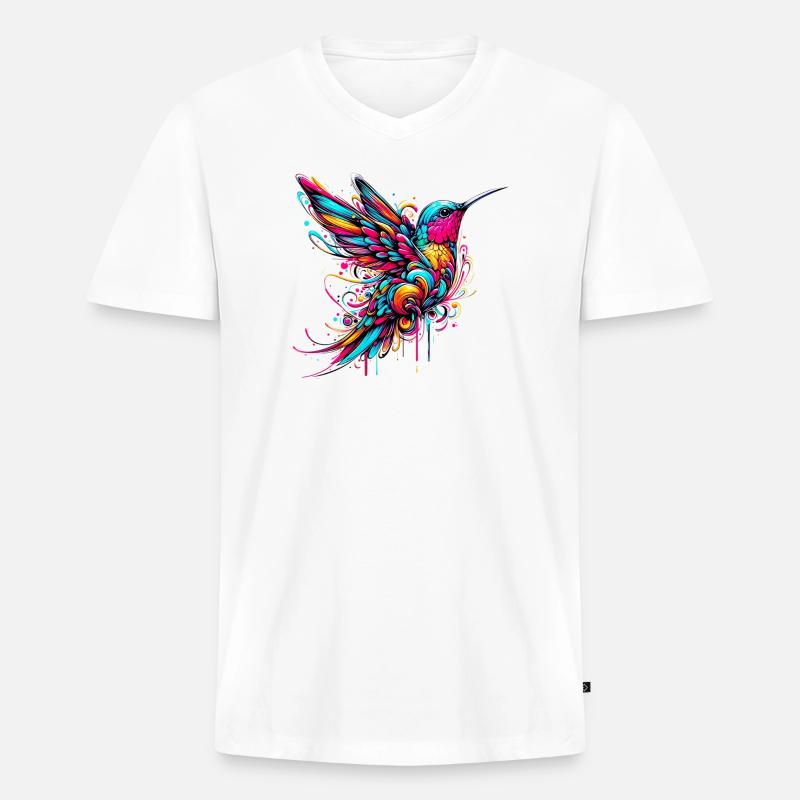 Kolibri - Männer Premium Bio T-Shirt mit V-Ausschnitt - Weiß