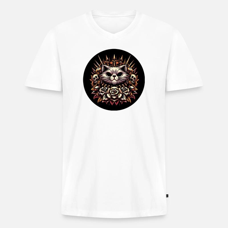 Evil cat - Männer Premium Bio T-Shirt mit V-Ausschnitt - Weiß