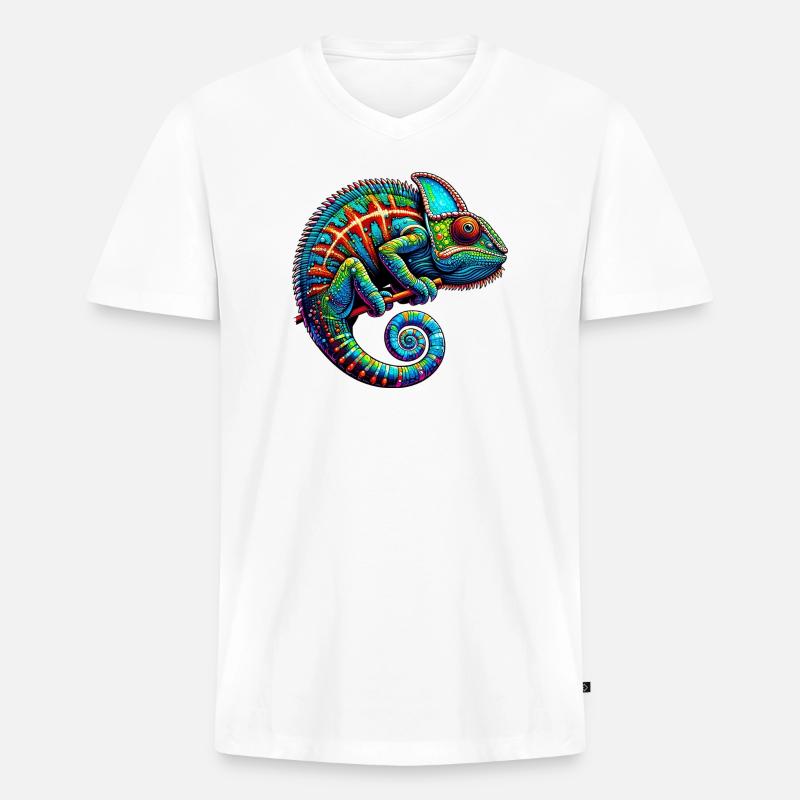 Chamäleon - Männer Premium Bio T-Shirt mit V-Ausschnitt - Weiß