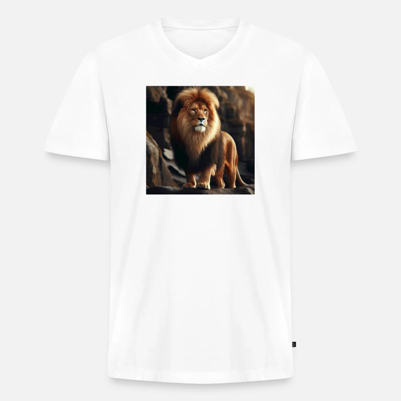 Löwe - Männer Premium Bio T-Shirt mit V-Ausschnitt - Weiß