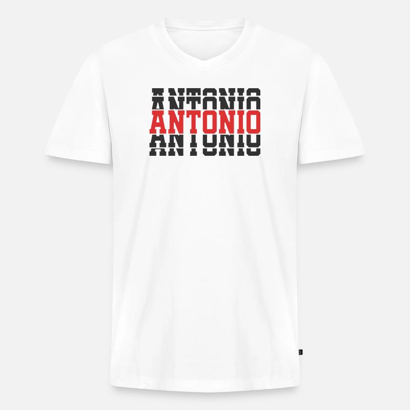Antonio T-Shirt Geschenkidee gestapelter Text - Männer Premium Bio T-Shirt mit V-Ausschnitt - Weiß