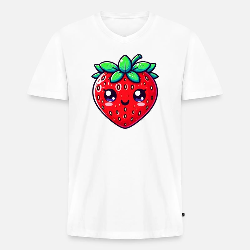 Erdbeer-Erdbeeren - Männer Premium Bio T-Shirt mit V-Ausschnitt - Weiß