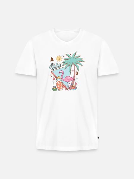 Aloha Été - T-shirt encolure en V Premium bio Homme - blanc