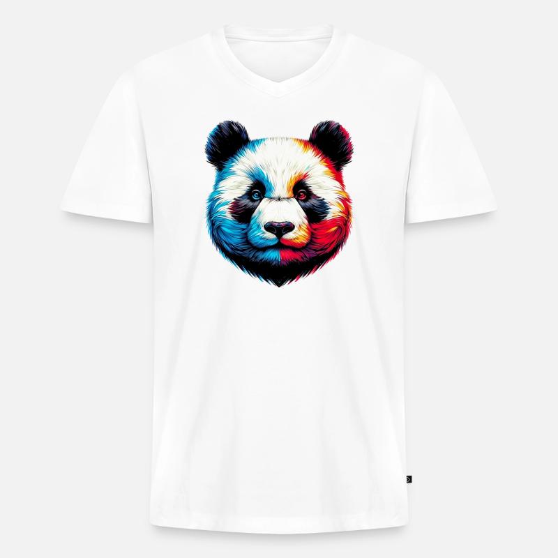 Panda - Männer Premium Bio T-Shirt mit V-Ausschnitt - Weiß