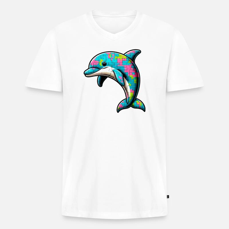 Delfin - Männer Premium Bio T-Shirt mit V-Ausschnitt - Weiß