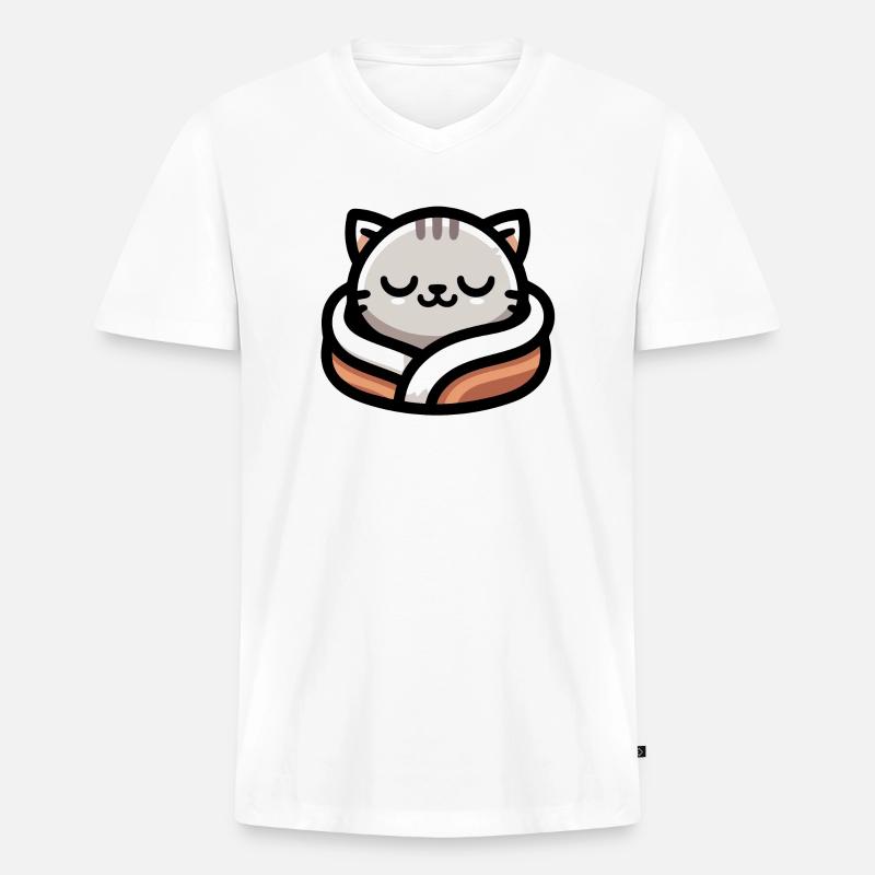 Schlummerpfoten: Der verträumte Tabby - Männer Premium Bio T-Shirt mit V-Ausschnitt - Weiß