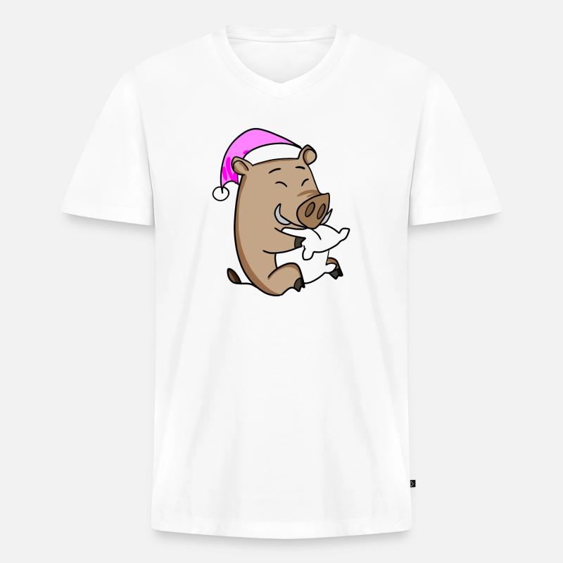 Wildschwein Müde Ausschlafen Schlafen Mädchen - Männer Premium Bio T-Shirt mit V-Ausschnitt - Weiß