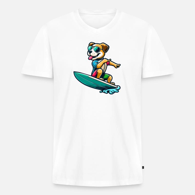 Wave Riding Buddy - Männer Premium Bio T-Shirt mit V-Ausschnitt - Weiß