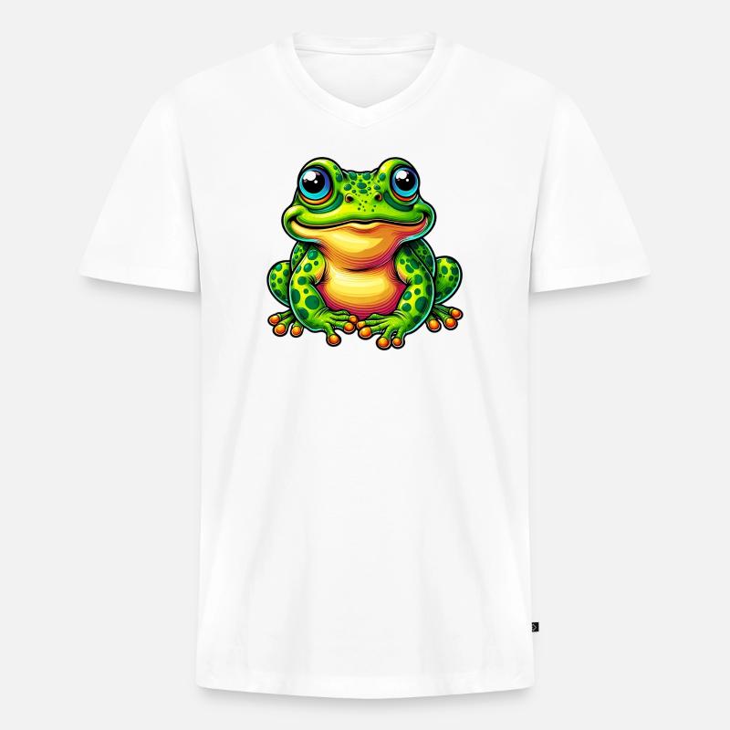 Frosch - Männer Premium Bio T-Shirt mit V-Ausschnitt - Weiß