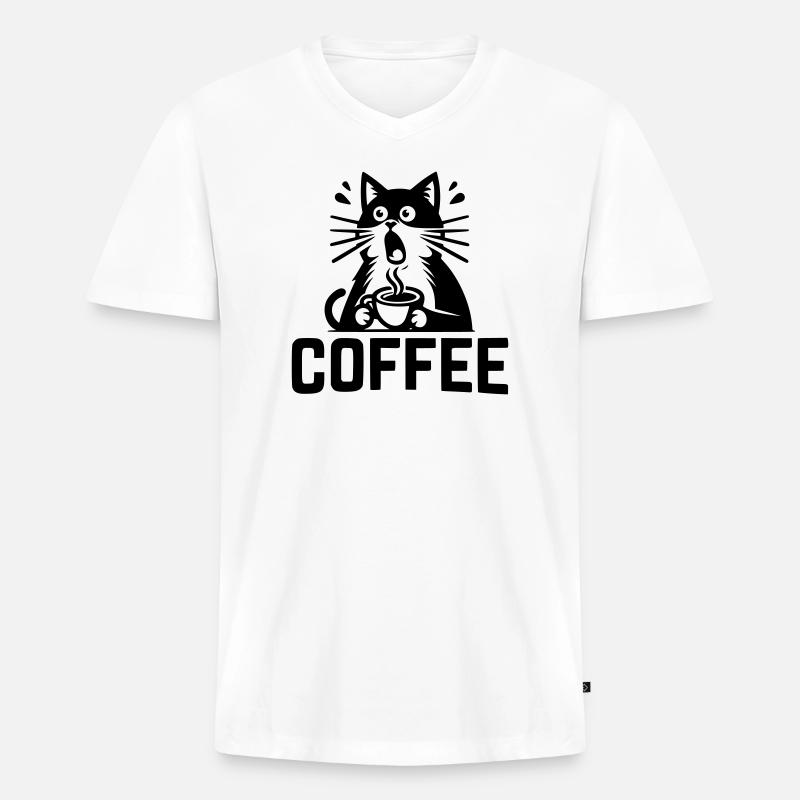 Katzen-Kaffee - Männer Premium Bio T-Shirt mit V-Ausschnitt - Weiß