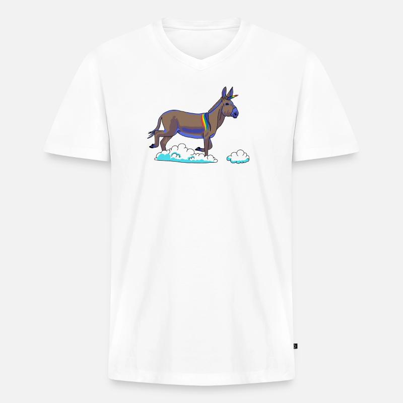 Regenbogen-Einhorn auf Wolken - Männer Premium Bio T-Shirt mit V-Ausschnitt - Weiß