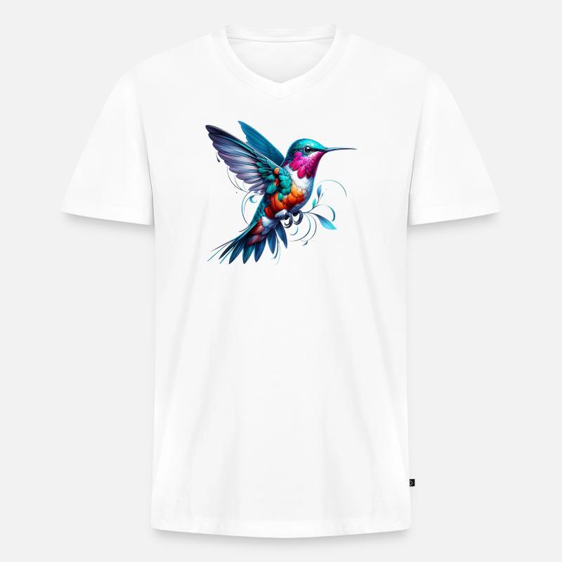 Kolibri - Männer Premium Bio T-Shirt mit V-Ausschnitt - Weiß