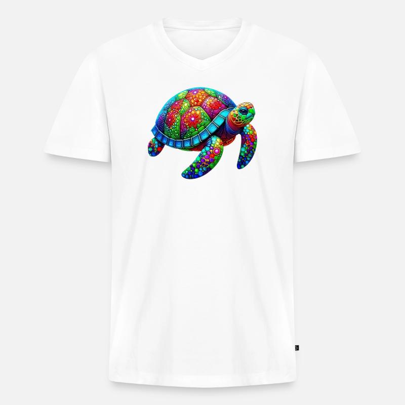Schildkröte - Männer Premium Bio T-Shirt mit V-Ausschnitt - Weiß