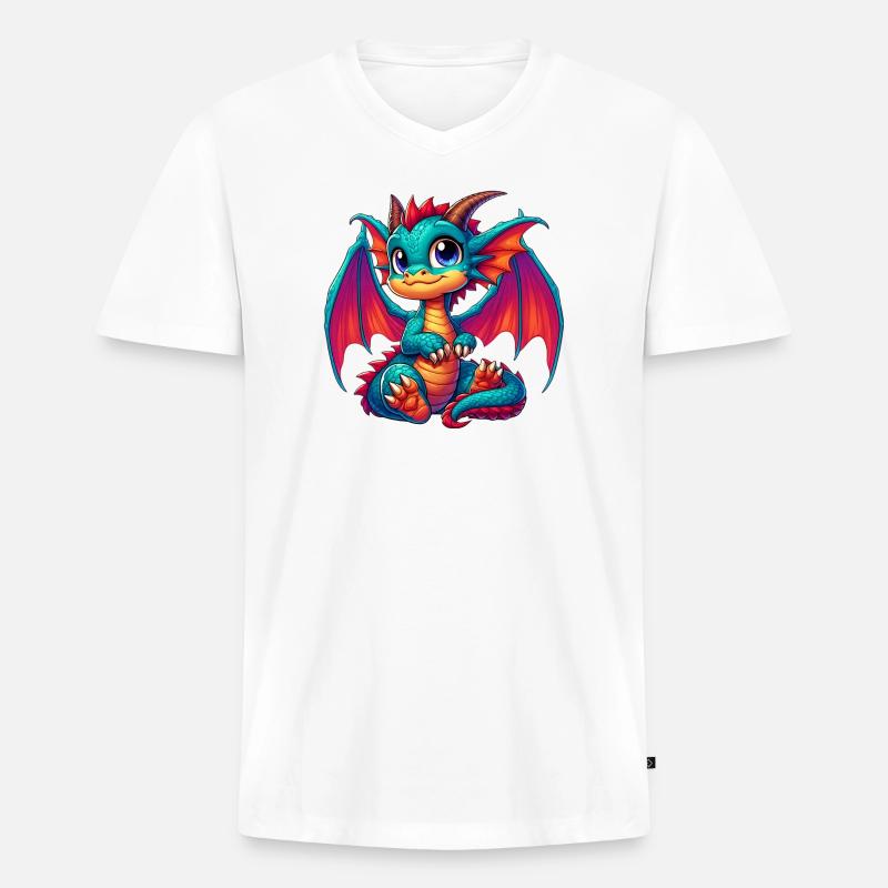 Drache - Männer Premium Bio T-Shirt mit V-Ausschnitt - Weiß