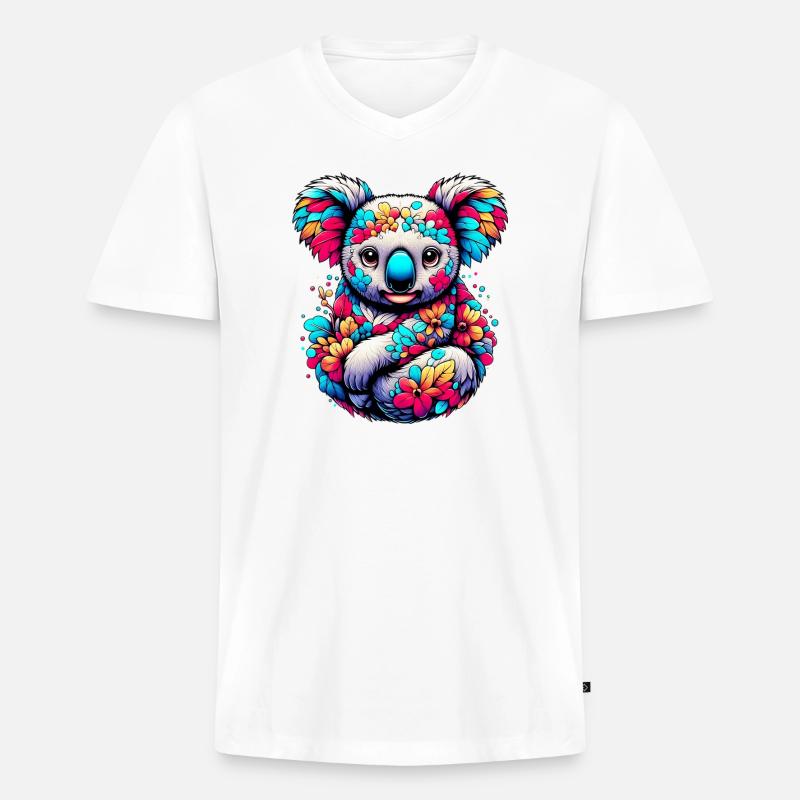Koala - Männer Premium Bio T-Shirt mit V-Ausschnitt - Weiß