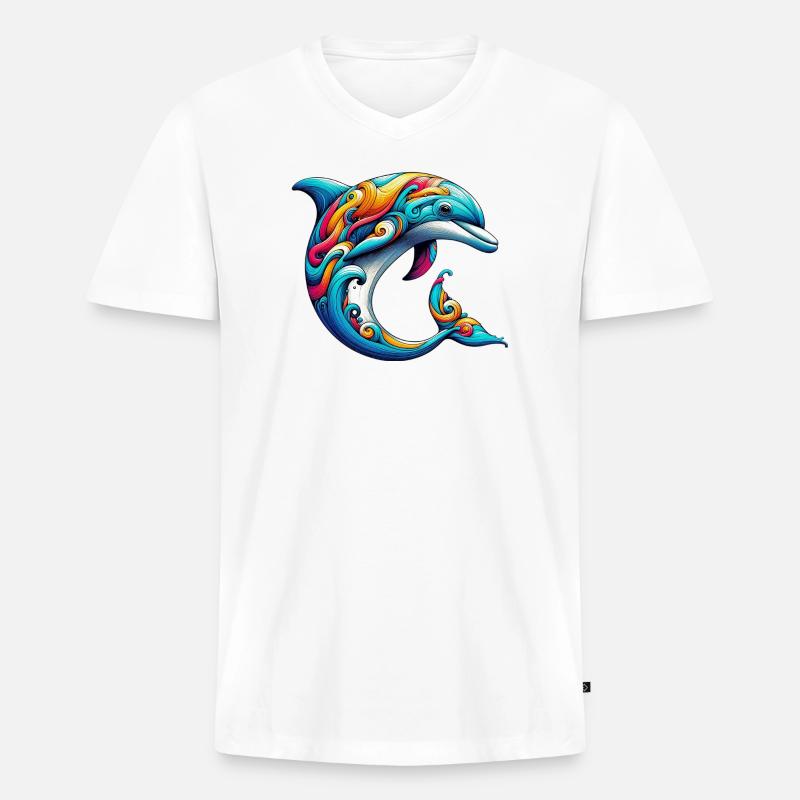 Delfin - Männer Premium Bio T-Shirt mit V-Ausschnitt - Weiß