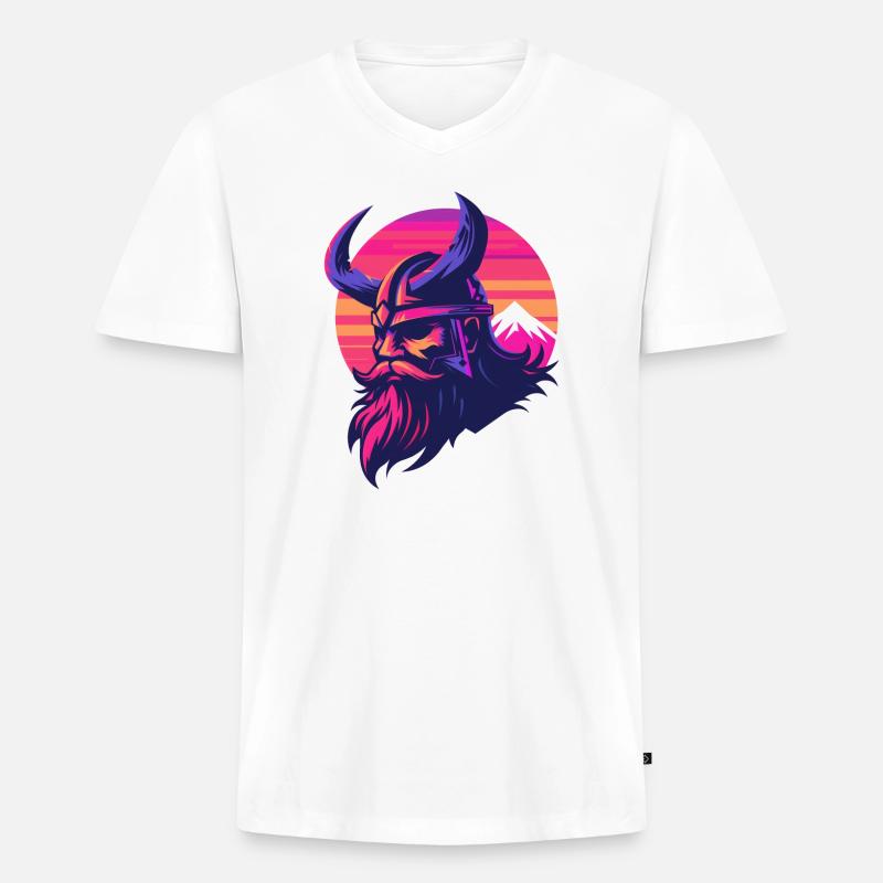 Wikinger Synthwave 3 - Männer Premium Bio T-Shirt mit V-Ausschnitt - Weiß