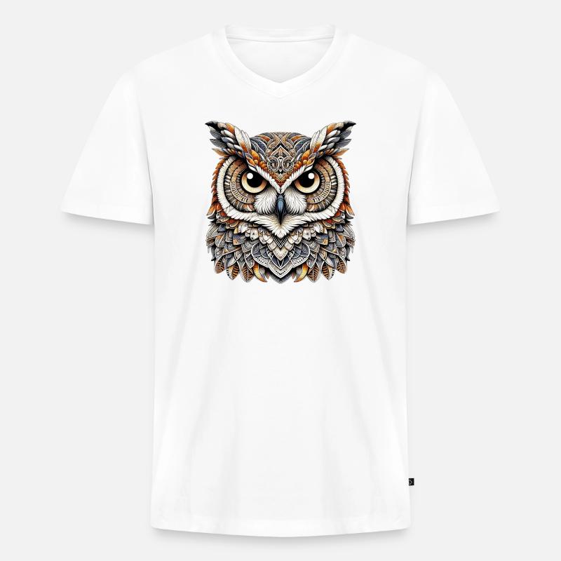 Eule - Männer Premium Bio T-Shirt mit V-Ausschnitt - Weiß