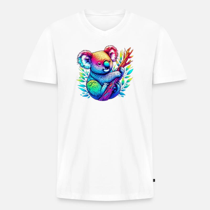 Koala - Männer Premium Bio T-Shirt mit V-Ausschnitt - Weiß