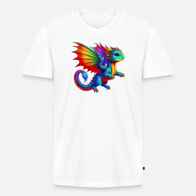 Drache - Männer Premium Bio T-Shirt mit V-Ausschnitt - Weiß