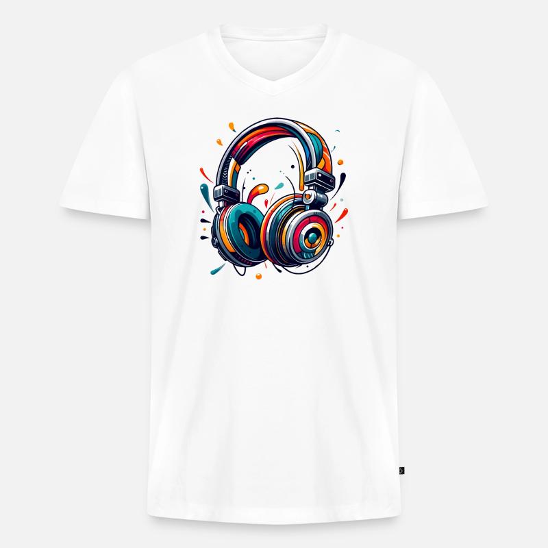 Kopfhörer im dynamischem, abstraktem Kunststil - Männer Premium Bio T-Shirt mit V-Ausschnitt - Weiß