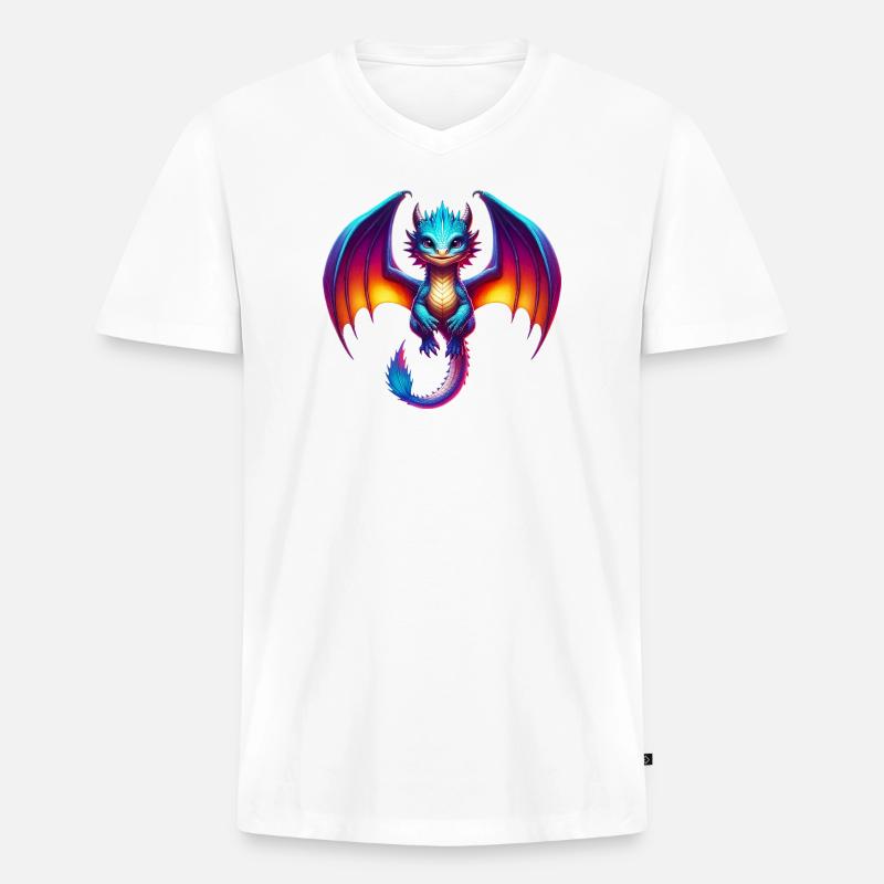 Drache - Männer Premium Bio T-Shirt mit V-Ausschnitt - Weiß