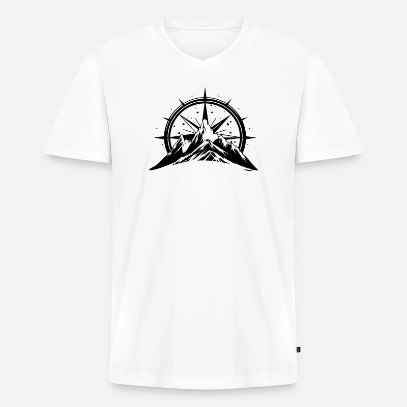 Compass With Mountain Silhouette - Männer Premium Bio T-Shirt mit V-Ausschnitt - Weiß