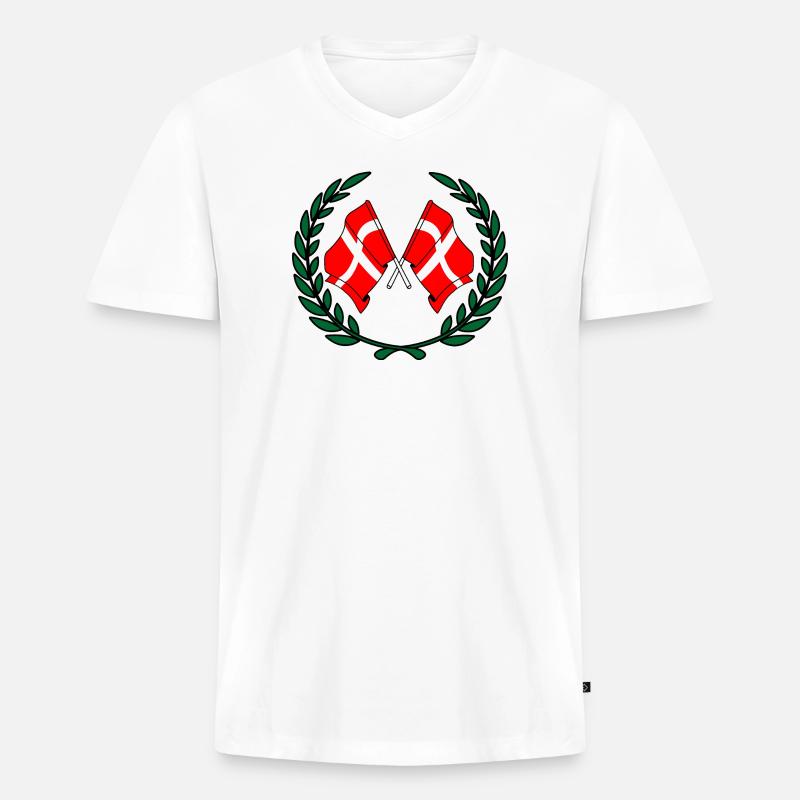 Dänemark Flaggen im Lorbeerkranz - Männer Premium Bio T-Shirt mit V-Ausschnitt - Weiß