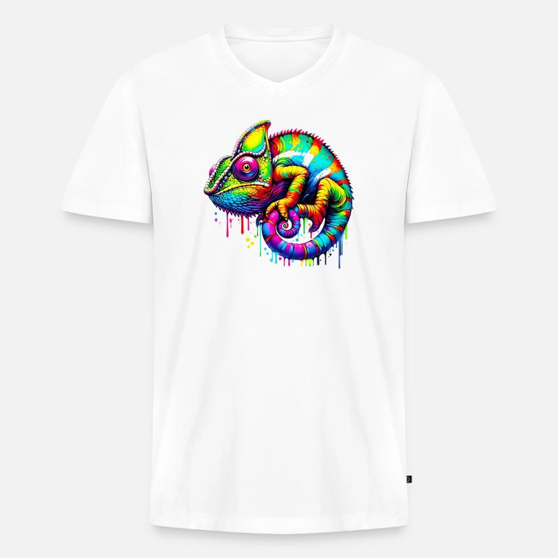 Chamäleon - Männer Premium Bio T-Shirt mit V-Ausschnitt - Weiß