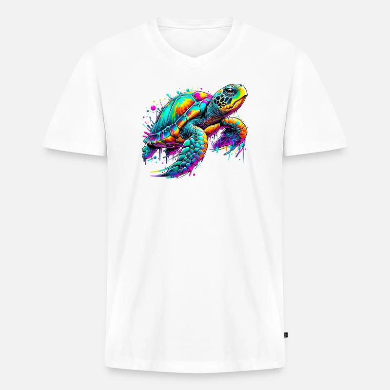 Schildkröte - Männer Premium Bio T-Shirt mit V-Ausschnitt - Weiß