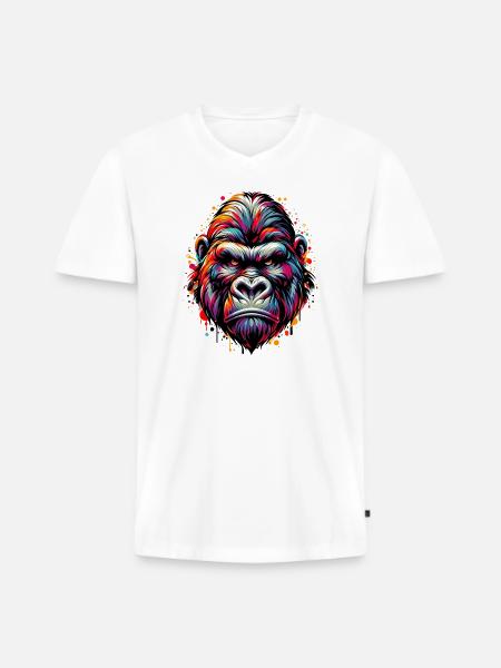 Gorille - T-shirt encolure en V Premium bio Homme - blanc