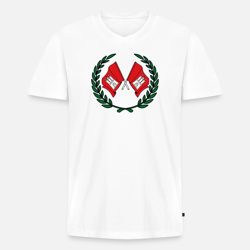 Fahnen Hamburger Lorbeerkranz - Männer Premium Bio T-Shirt mit V-Ausschnitt - Weiß