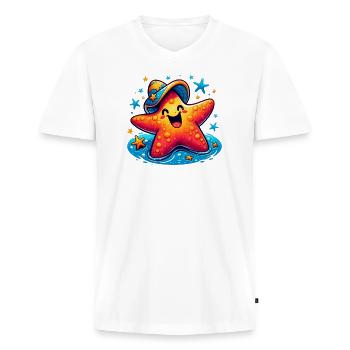 Étoile de mer - T-shirt encolure en V Premium bio Homme - blanc - Devant - Nico (187cm)