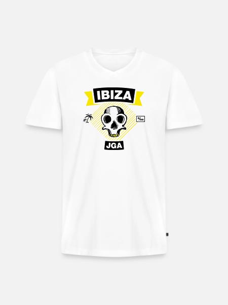 IBIZA – JGA unter Palmen - Männer Premium Bio T-Shirt mit V-Ausschnitt - Weiß