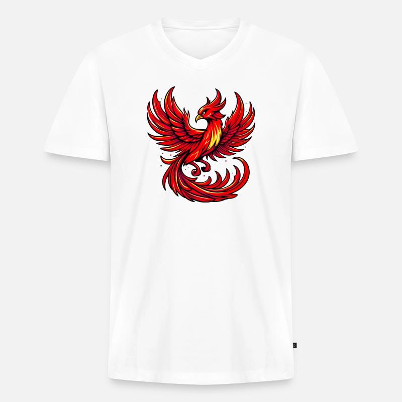 Roter Phönix - Männer Premium Bio T-Shirt mit V-Ausschnitt - Weiß
