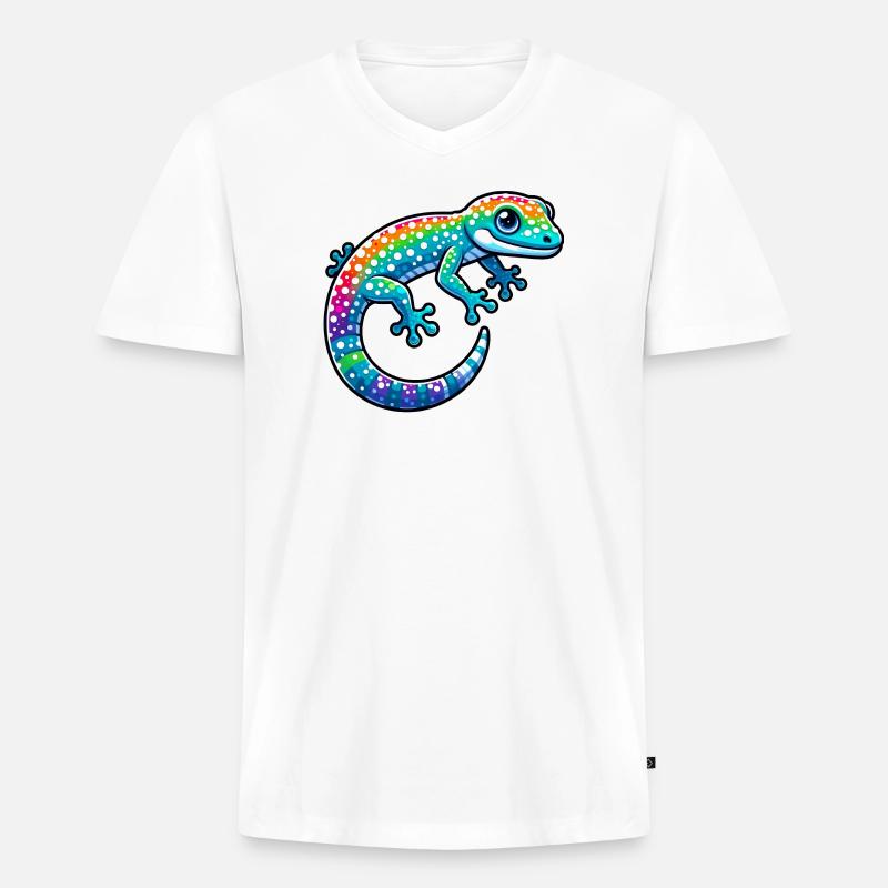 Gecko - Männer Premium Bio T-Shirt mit V-Ausschnitt - Weiß