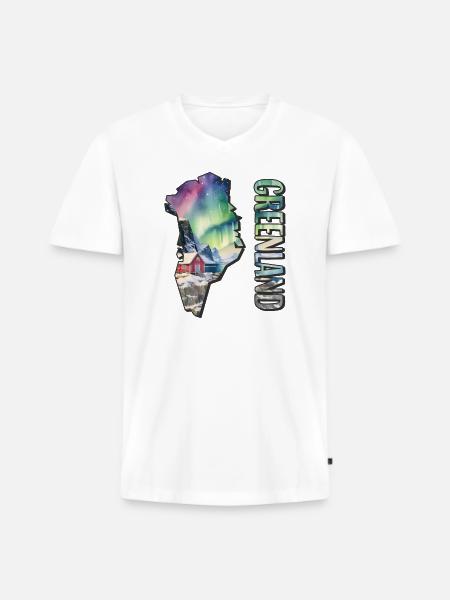 Akvarel Kort Grønland - Premium økologisk T-shirt med V-hals til mænd - hvid