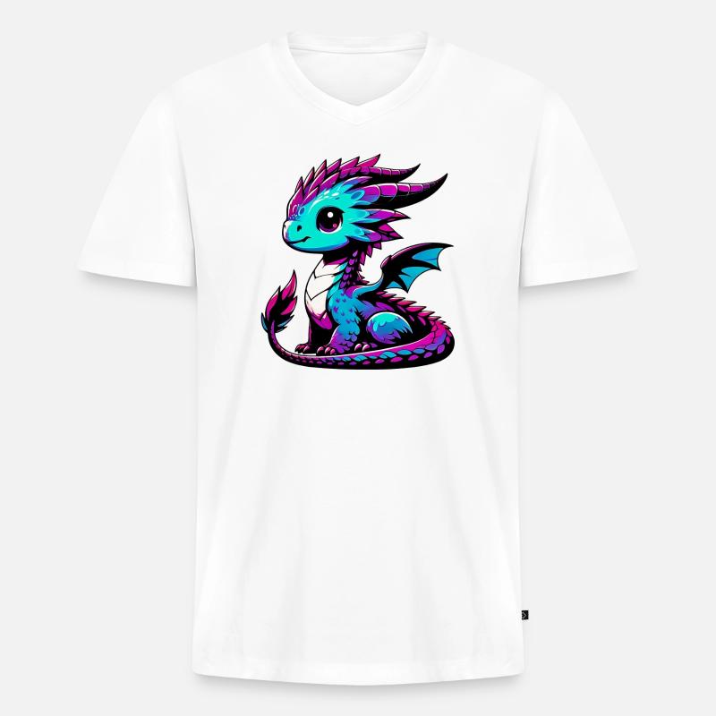 Drache - Männer Premium Bio T-Shirt mit V-Ausschnitt - Weiß
