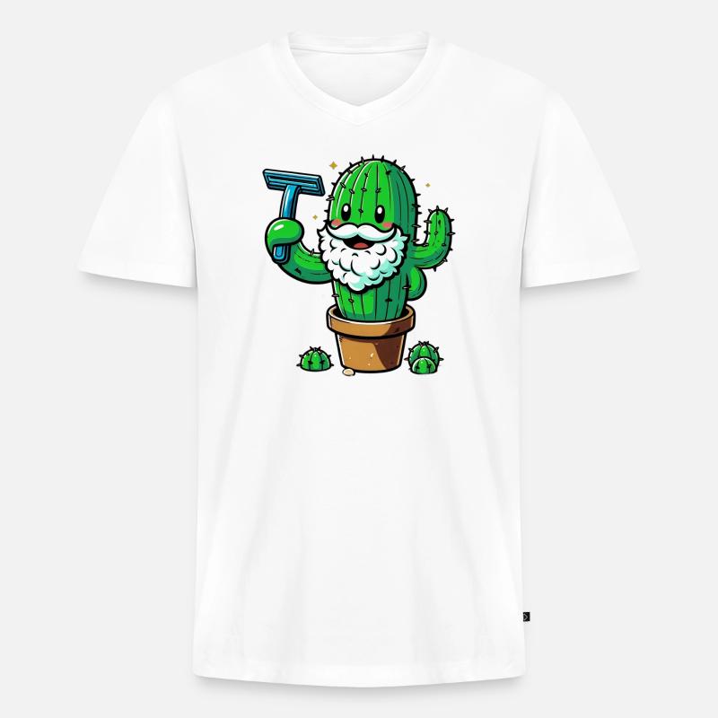 Cactus rasiert sich den Bart - Männer Premium Bio T-Shirt mit V-Ausschnitt - Weiß
