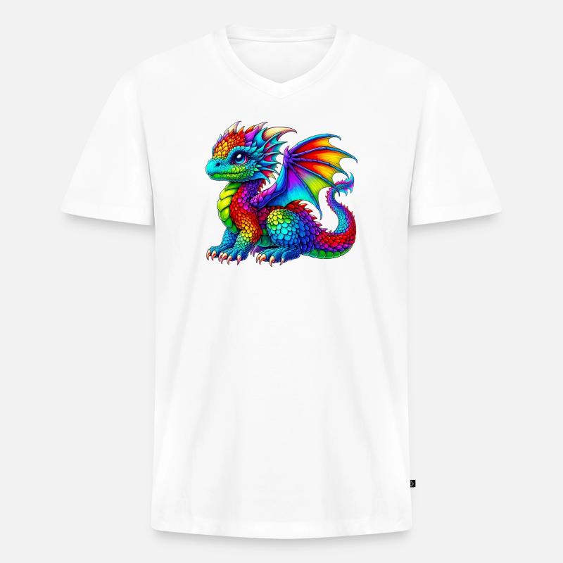 Drache - Männer Premium Bio T-Shirt mit V-Ausschnitt - Weiß