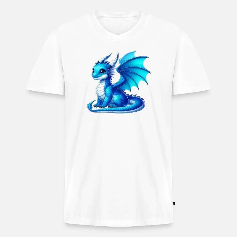 Drache - Männer Premium Bio T-Shirt mit V-Ausschnitt - Weiß