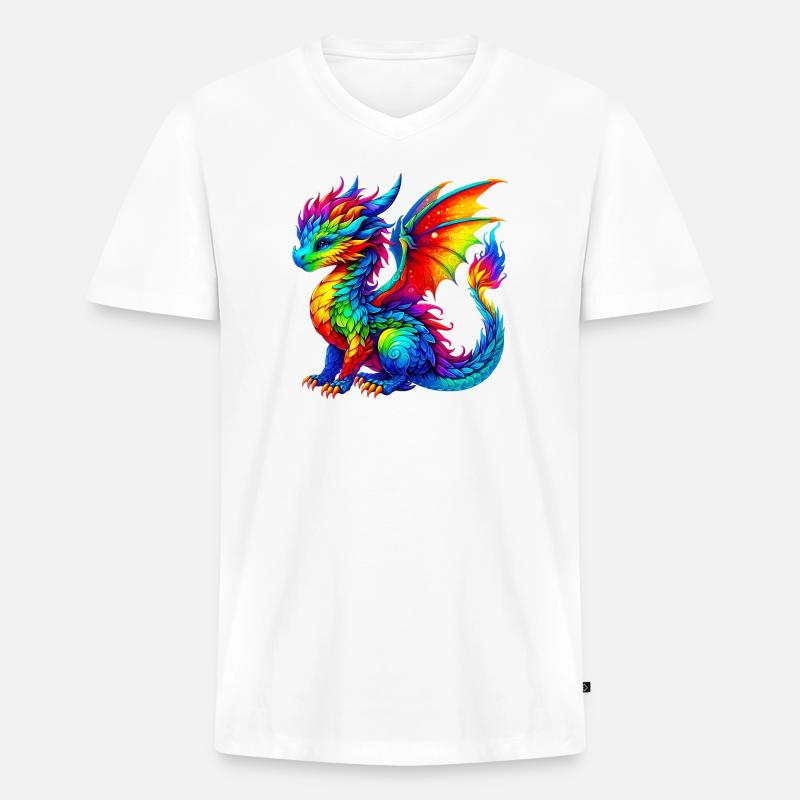 Drache - Männer Premium Bio T-Shirt mit V-Ausschnitt - Weiß