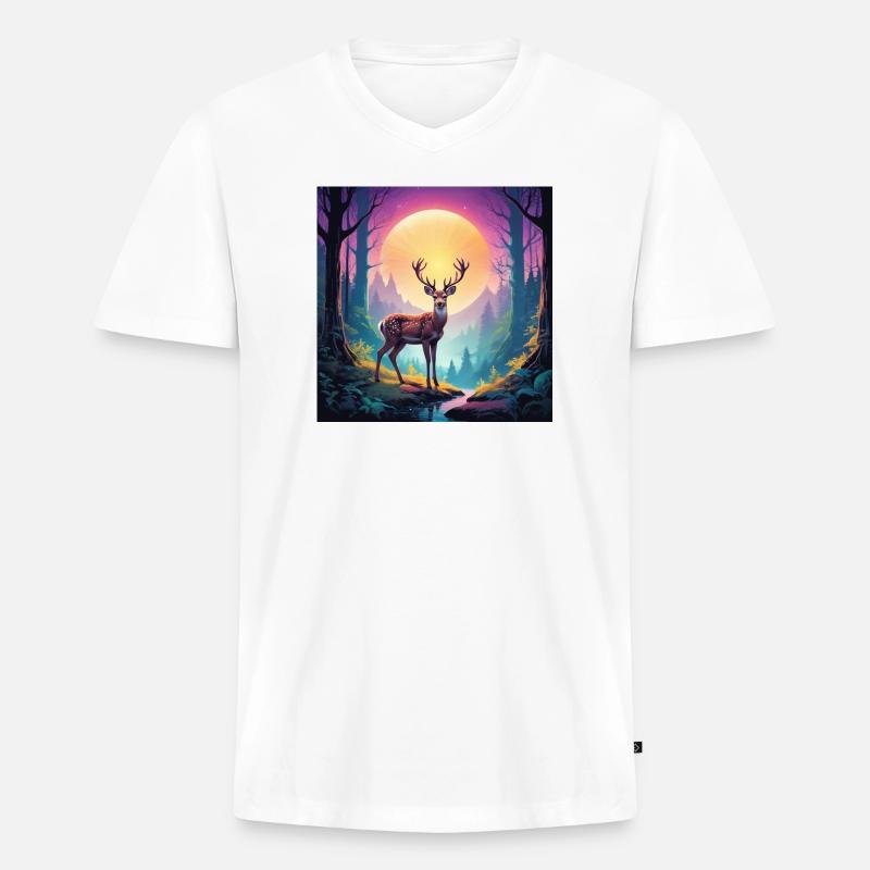 Hirsch im Wald - Männer Premium Bio T-Shirt mit V-Ausschnitt - Weiß